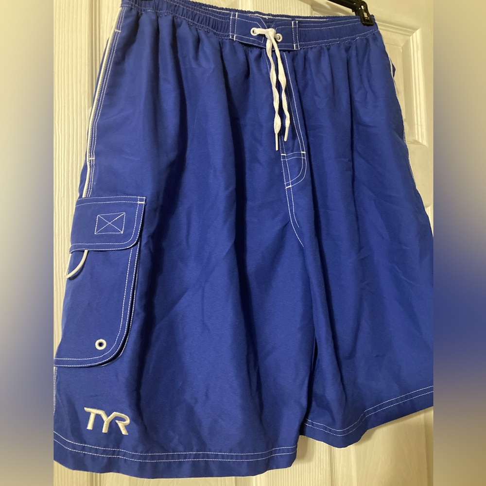 TYR Navy Swim Trunks with White Accents